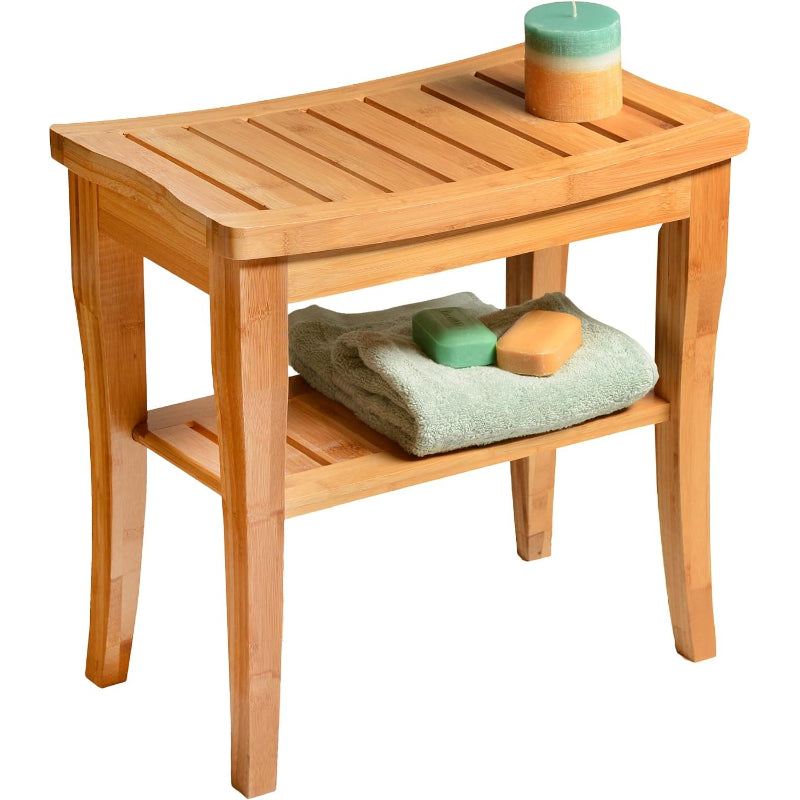 Bamboo Shower Bench with Storage Shelf