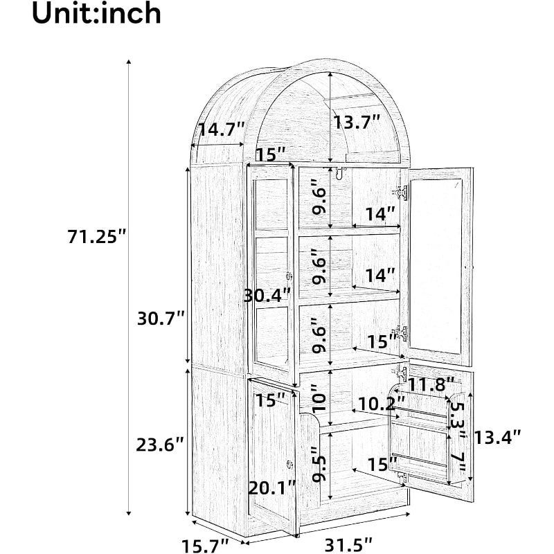White 71" Arched‑Top Tall Storage Cabinet