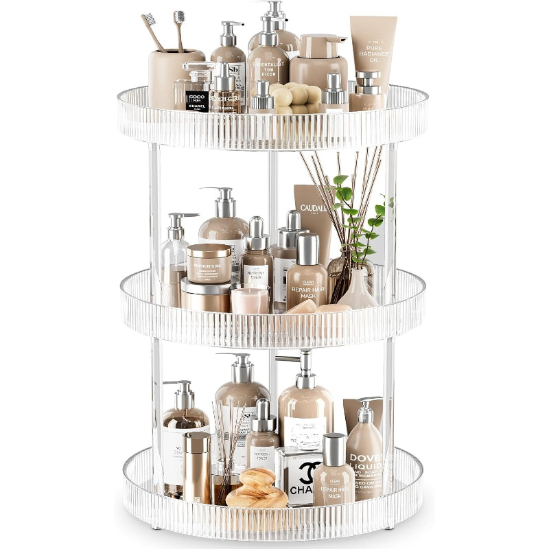 3‑Tier Clear Rotating Lazy‑Susan Countertop Organizer