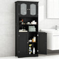 Tall Freestanding Linen Cabinet with Frosted Glass Doors