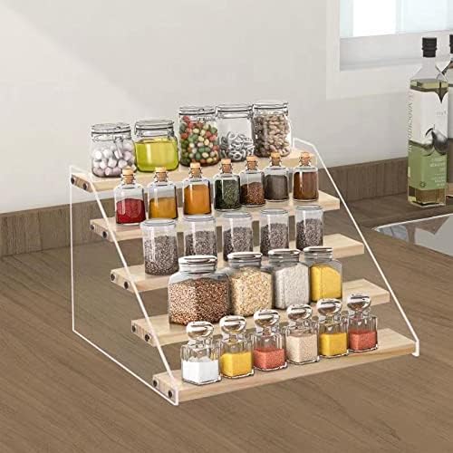5‑Tier Wooden Display Riser Spice Rack