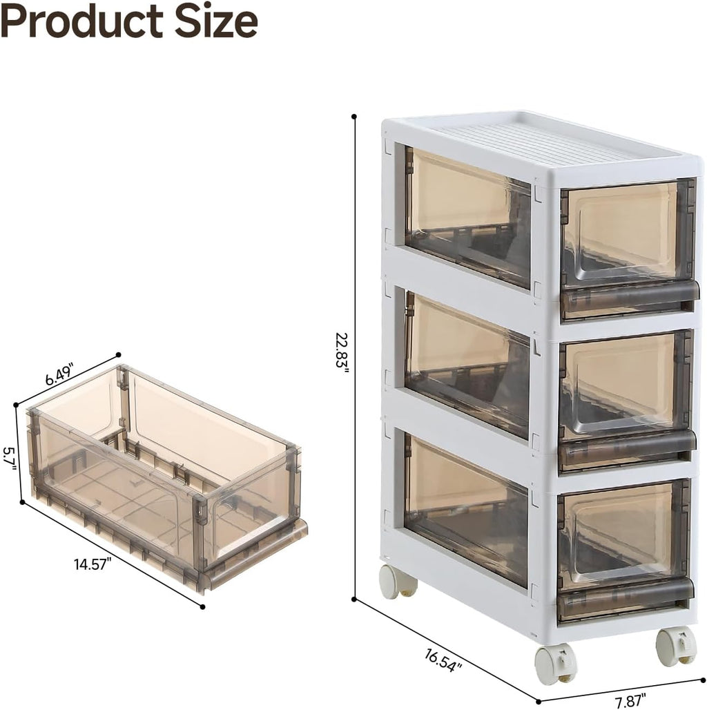 Gray 3‑Drawer Narrow Rolling Plastic Cart
