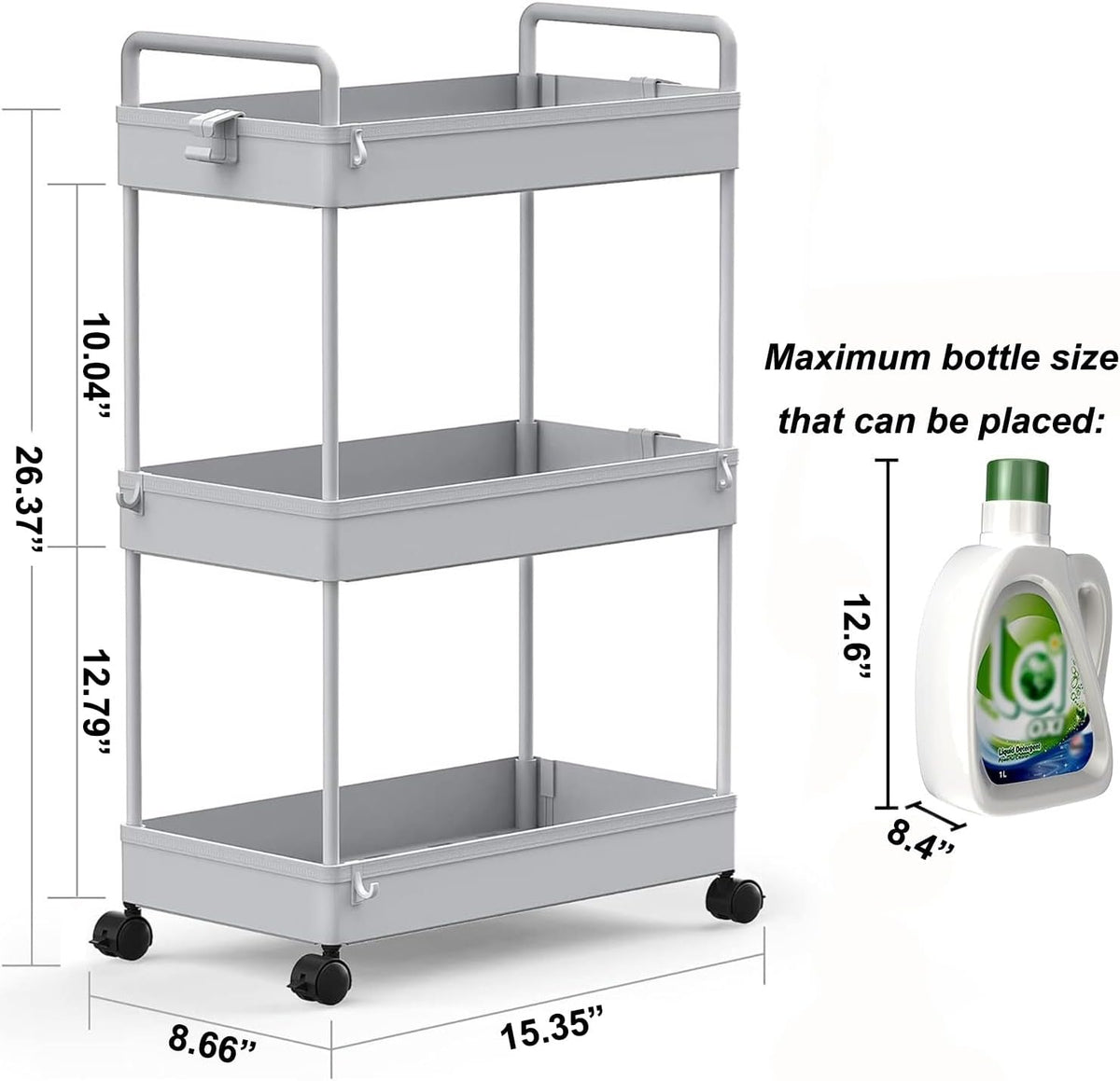 Gray 3‑Tier Slim Rolling Storage Cart