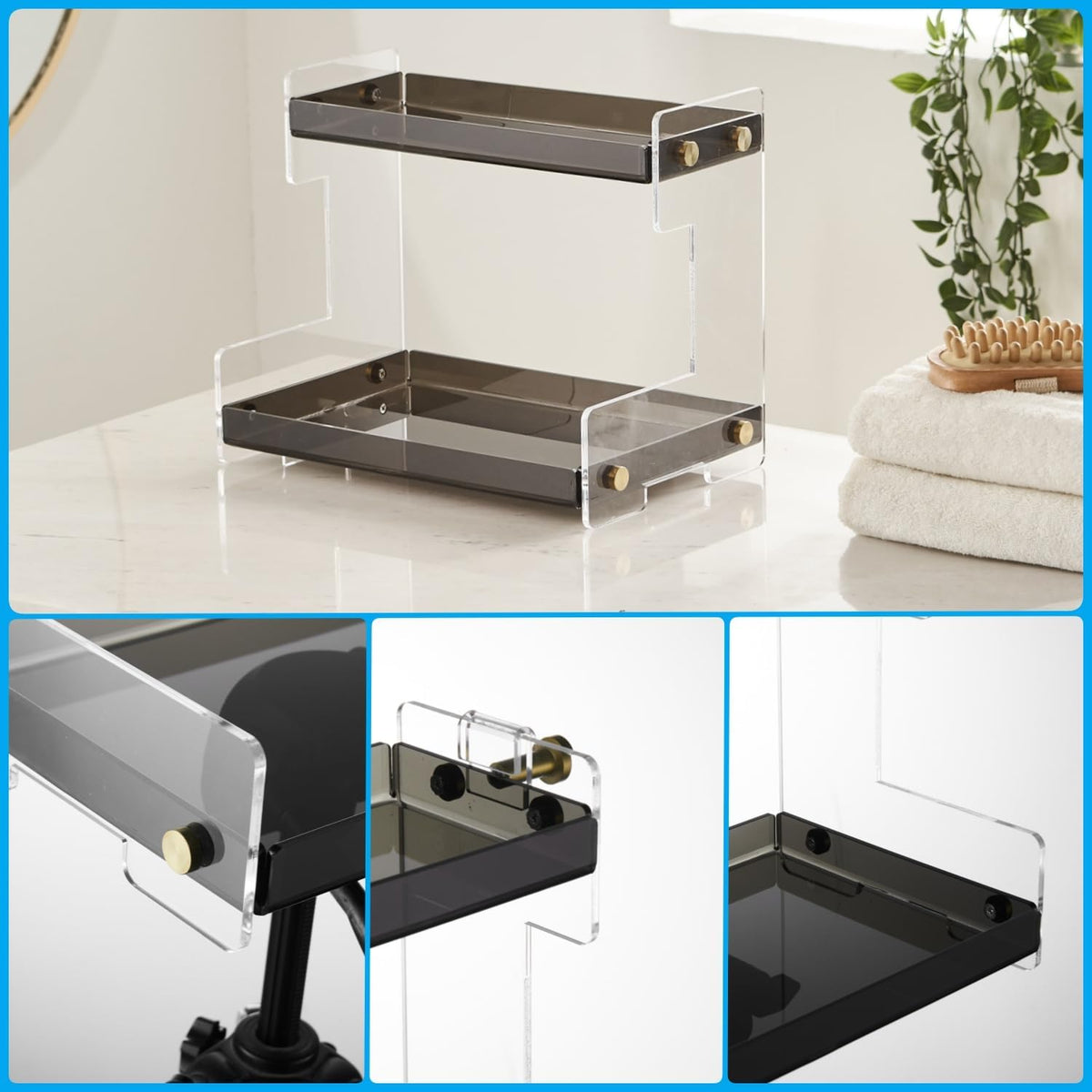 Brown 2‑Tier Acrylic Bathroom Counter Organizer