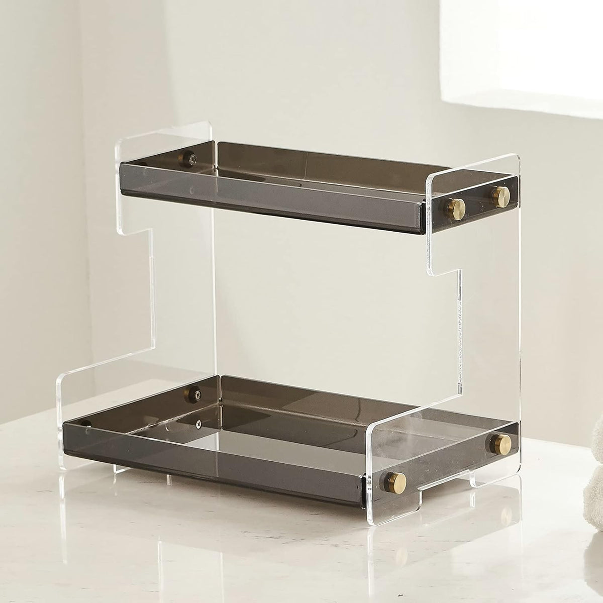 Brown 2‑Tier Acrylic Bathroom Counter Organizer