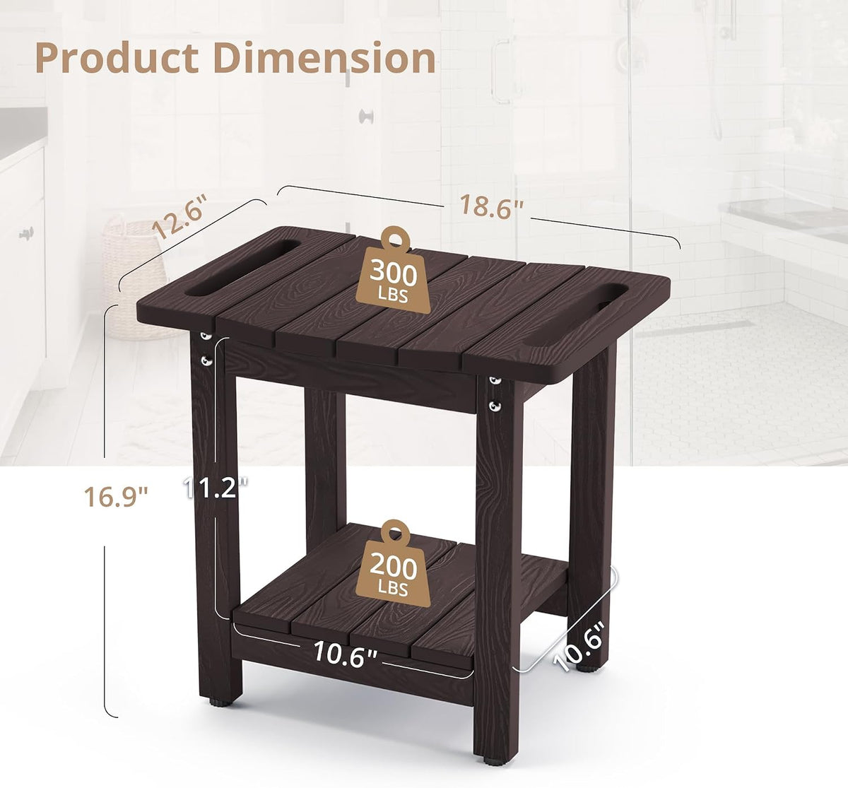 Espresso HDPS Shower Bench with Shelf