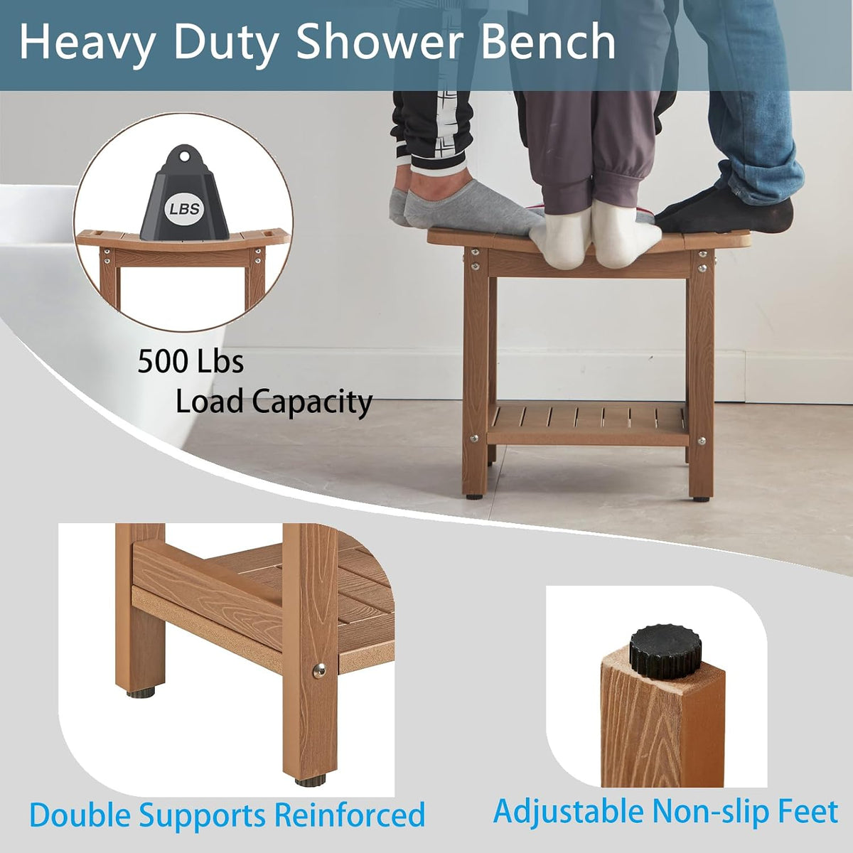 Brown Heavy‑Duty Poly Lumber Shower Bench