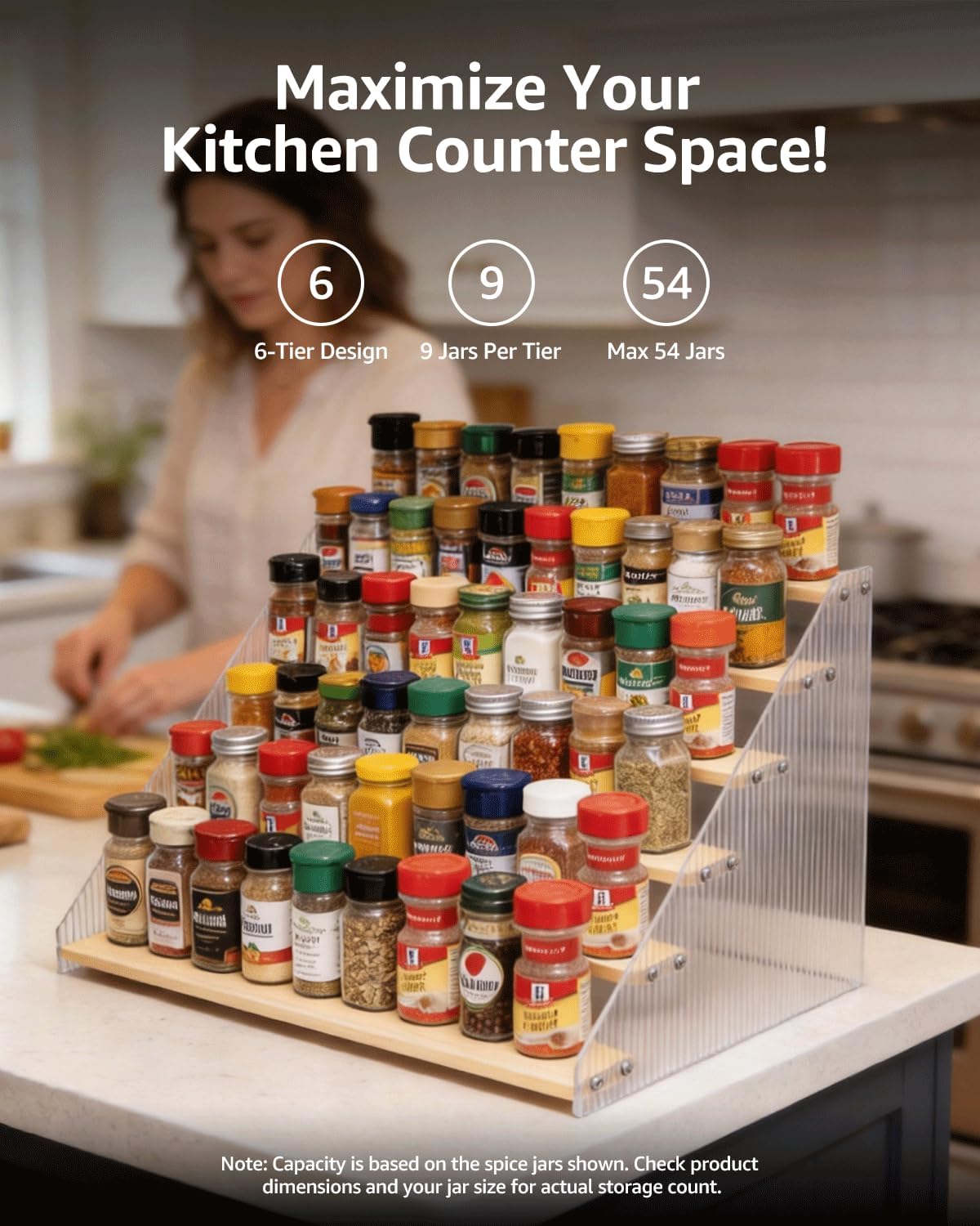 6‑Tier Wooden & Acrylic Countertop Spice Rack