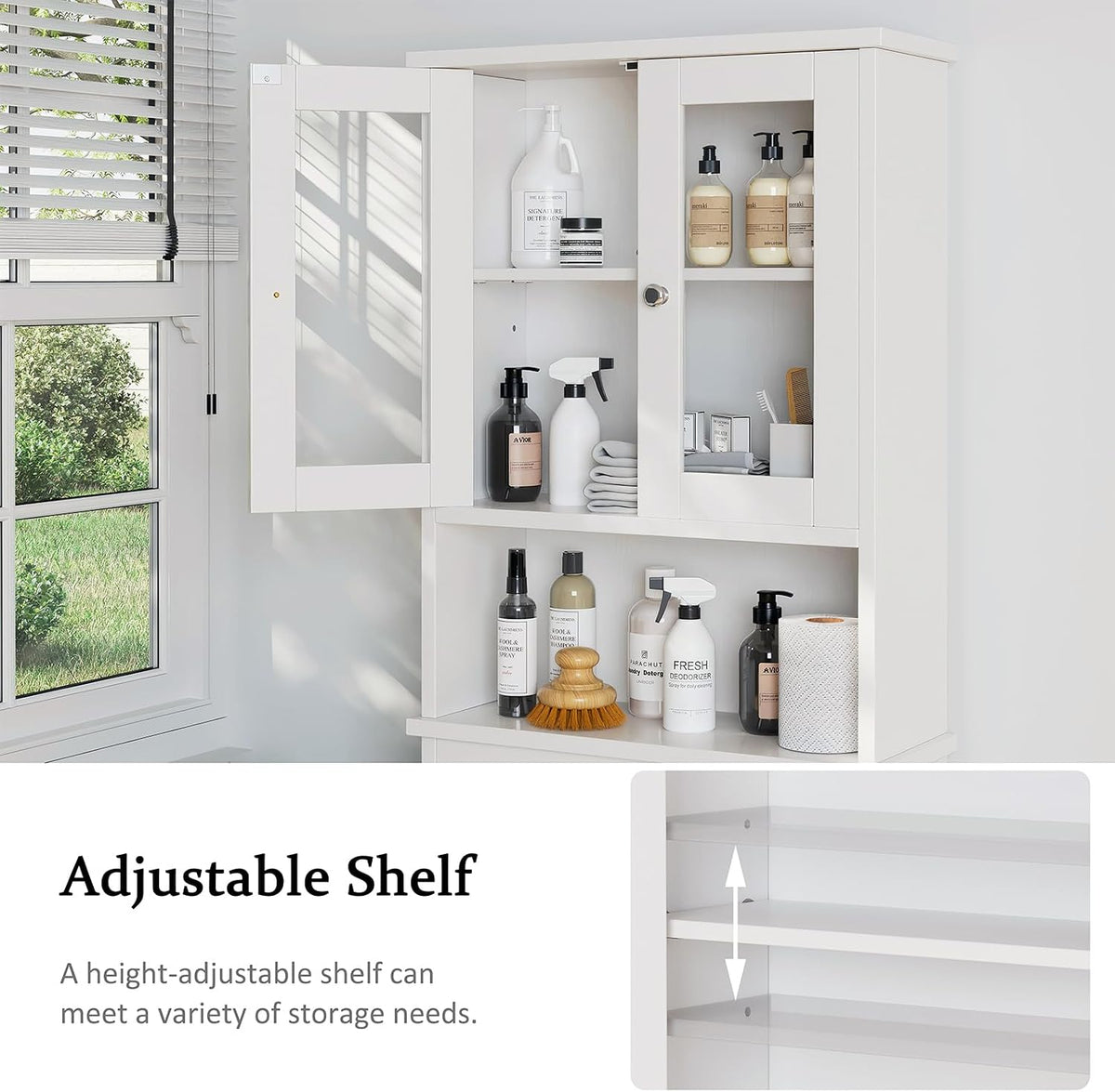 White Over‑The‑Toilet Tempered‑Glass Storage Cabinet