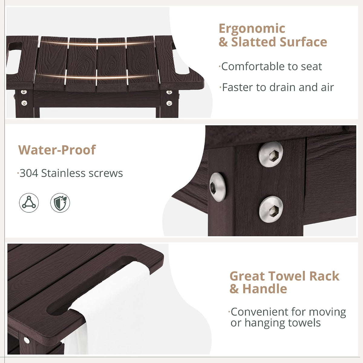 Espresso HDPS Shower Bench with Shelf