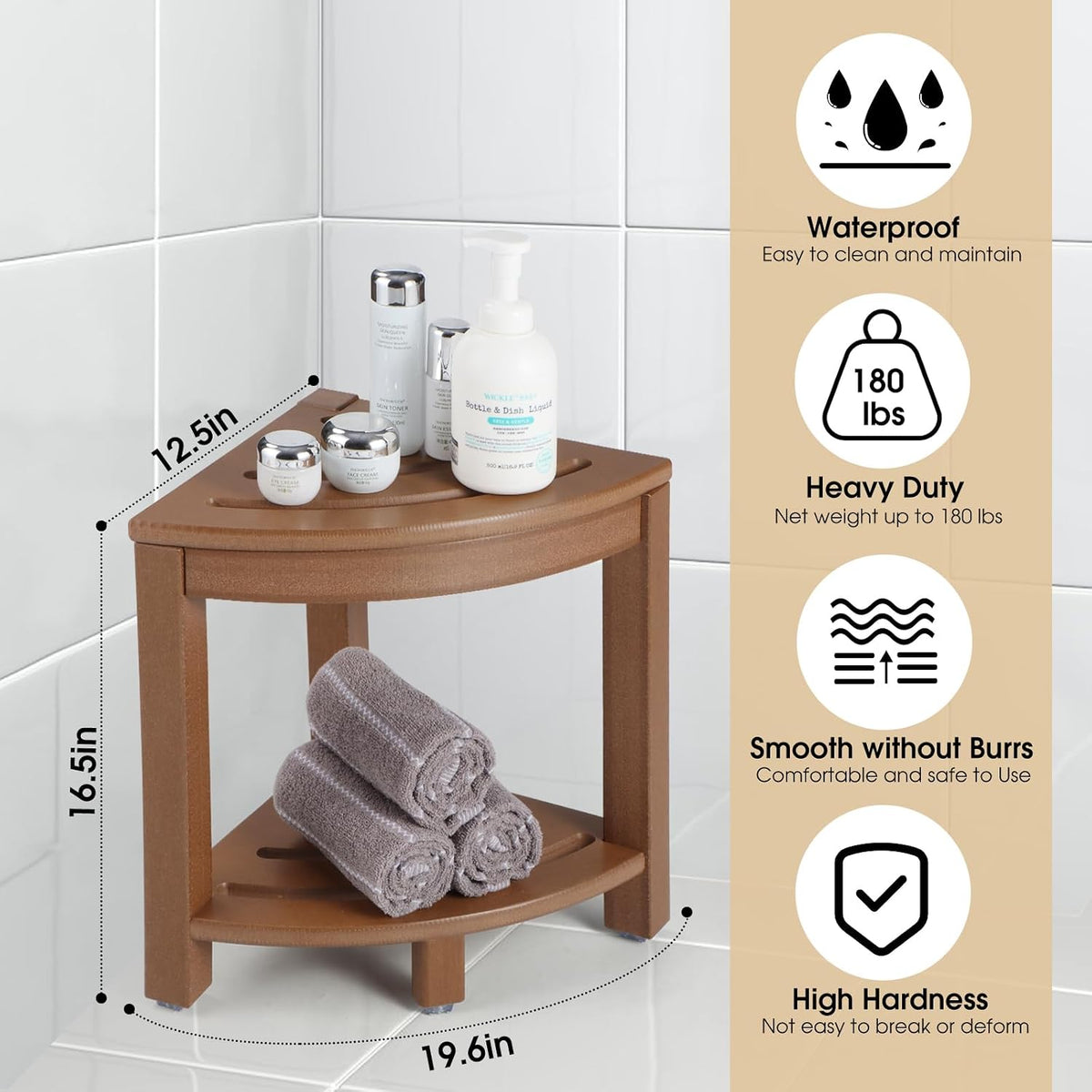 HDPE Corner Shower Bench with Shelf