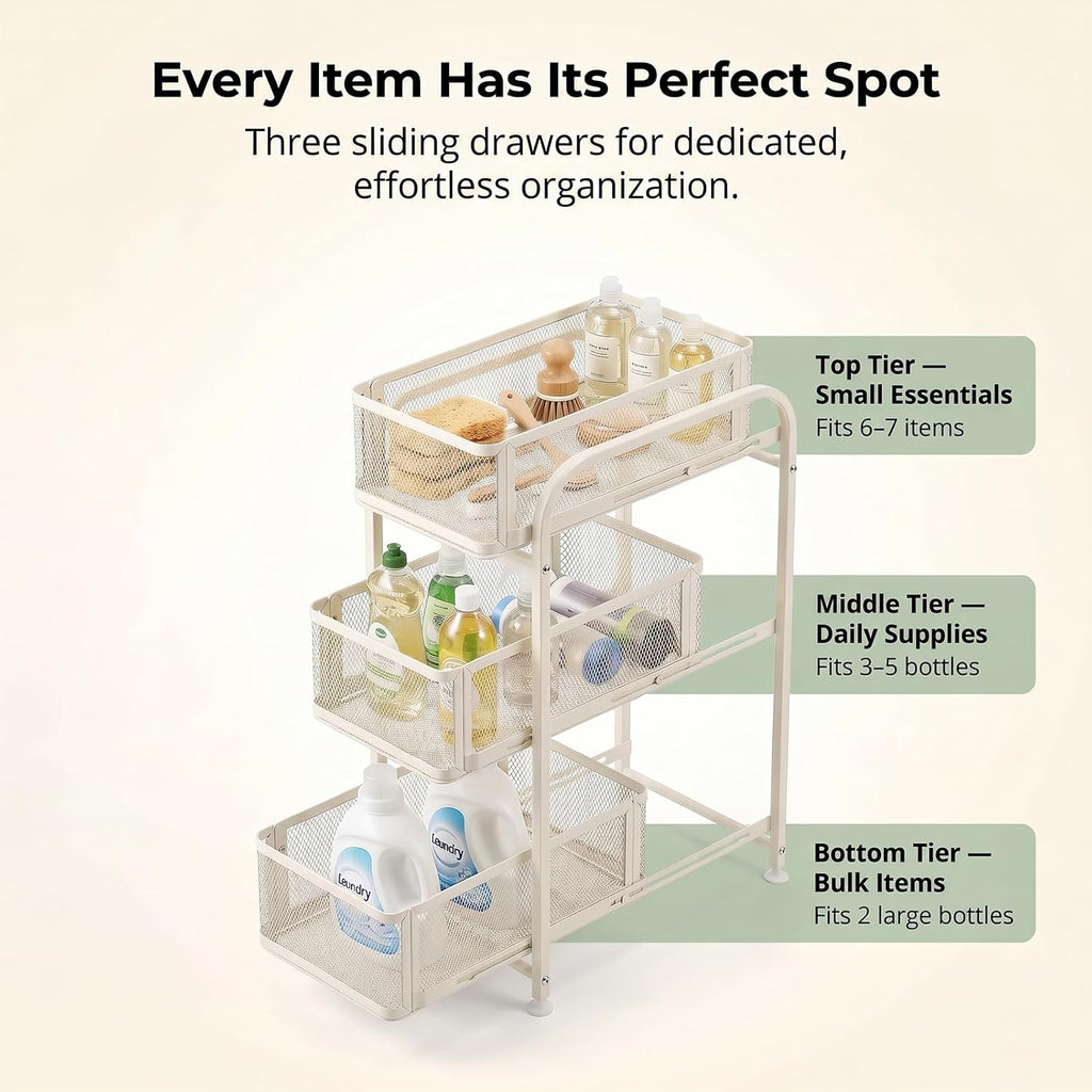 White 3‑Tier Pull‑Out Under‑Sink Organizer