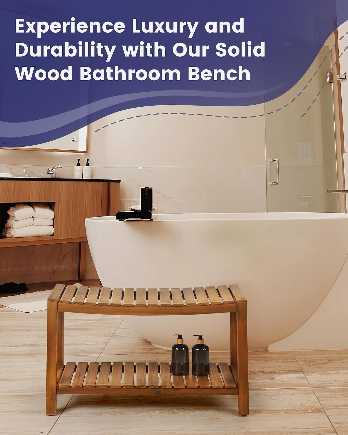 32" Solid Teak Shower Bench