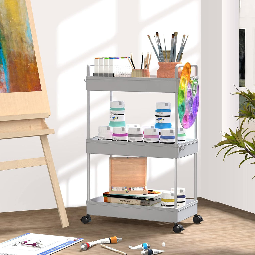 Gray 3‑Tier Slim Rolling Storage Cart