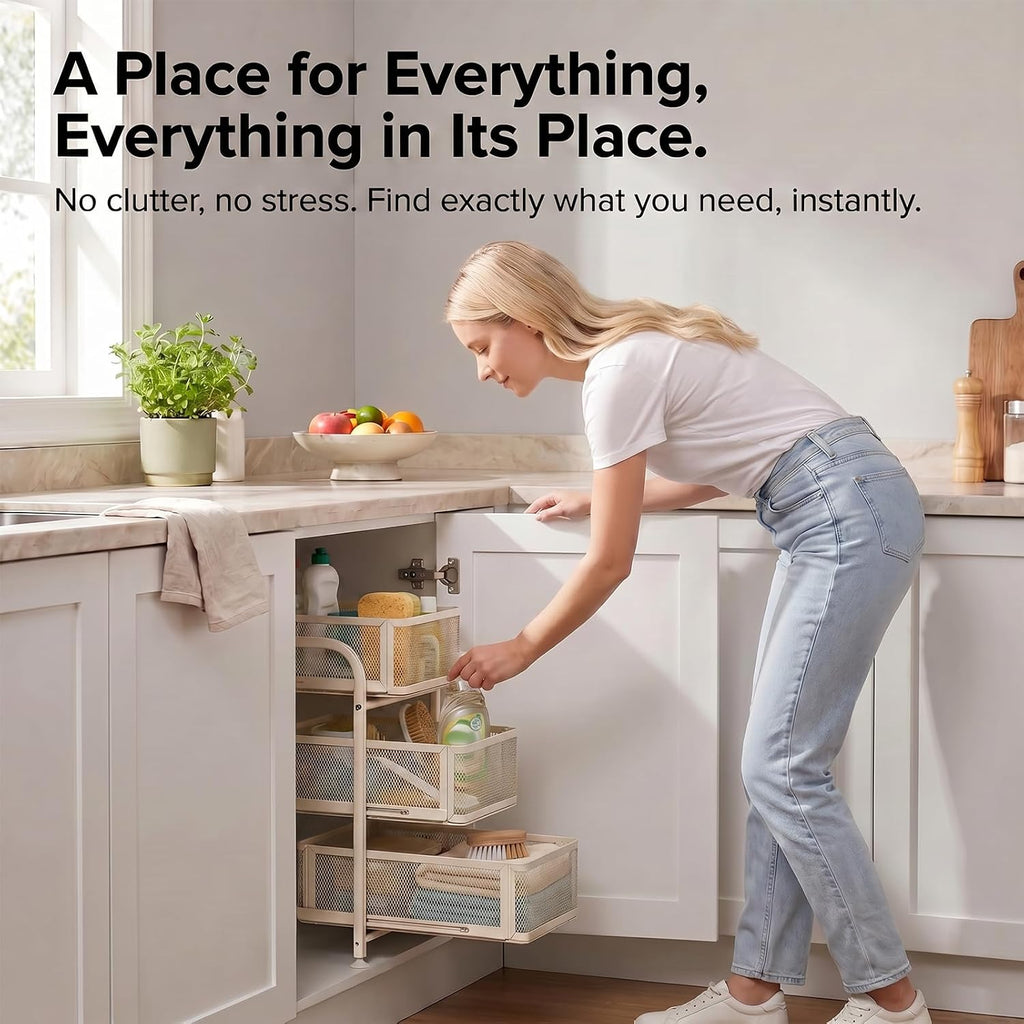 White 3‑Tier Pull‑Out Under‑Sink Organizer