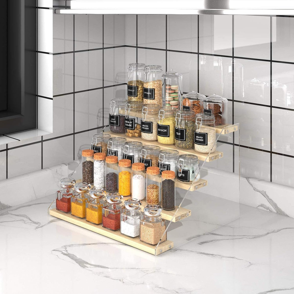 5‑Tier Wooden Display Riser Spice Rack