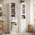 White Tall Freestanding Reeded‑Glass Cabinet