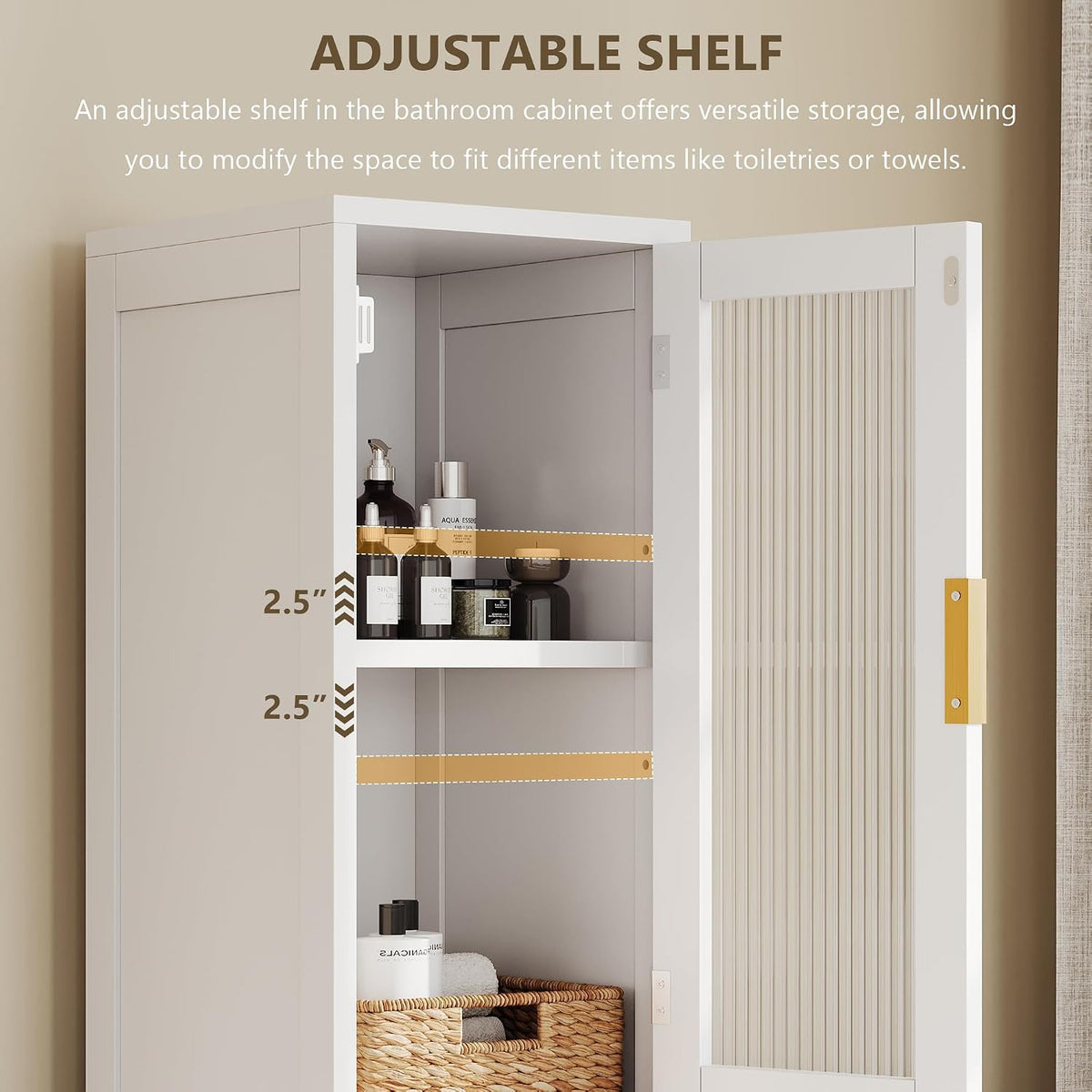 White Tall Freestanding Reeded‑Glass Cabinet