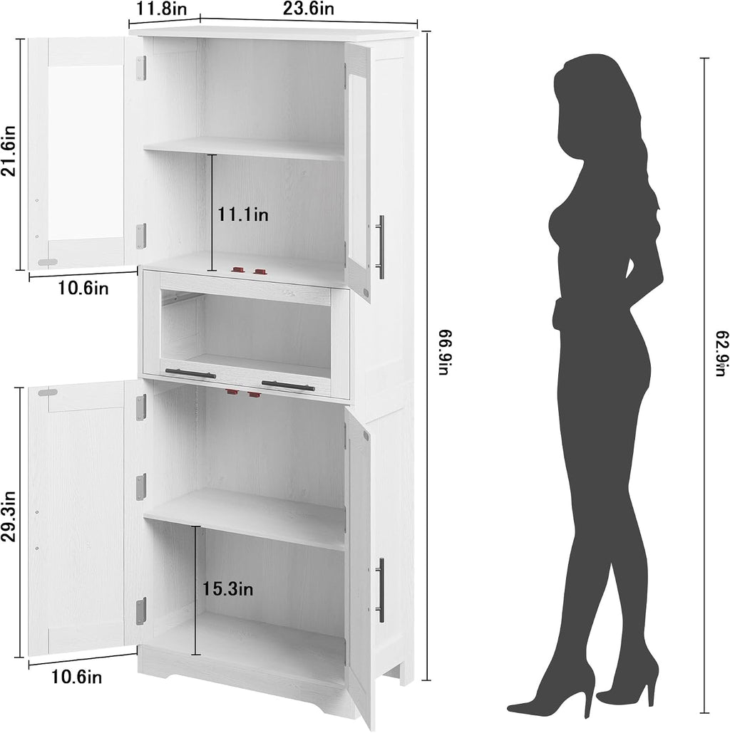 White Tall Freestanding Bathroom Storage Cabinet