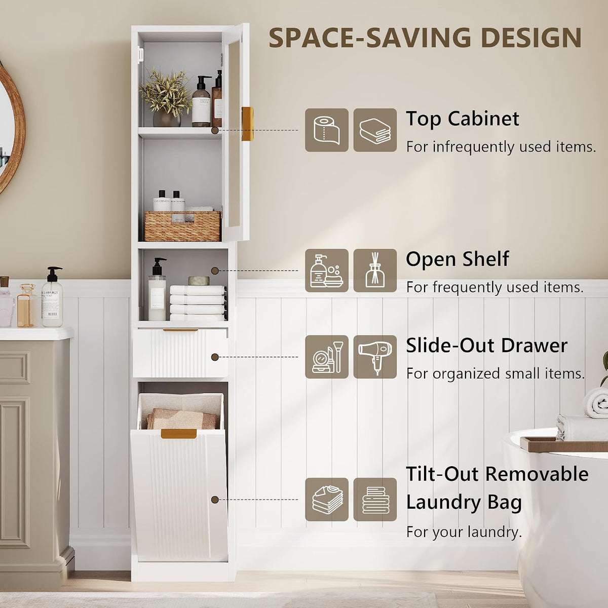 White Tall Freestanding Reeded‑Glass Cabinet