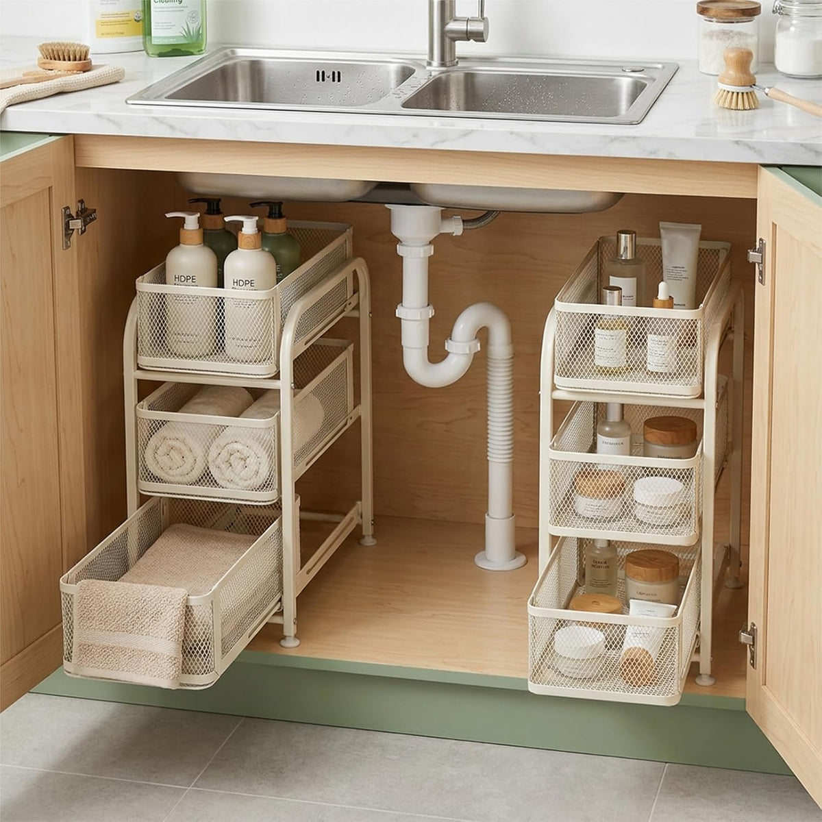 White 3‑Tier Pull‑Out Under‑Sink Organizer