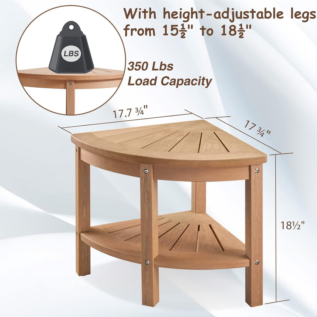 17.7" HIPS Corner Teak Shower Bench