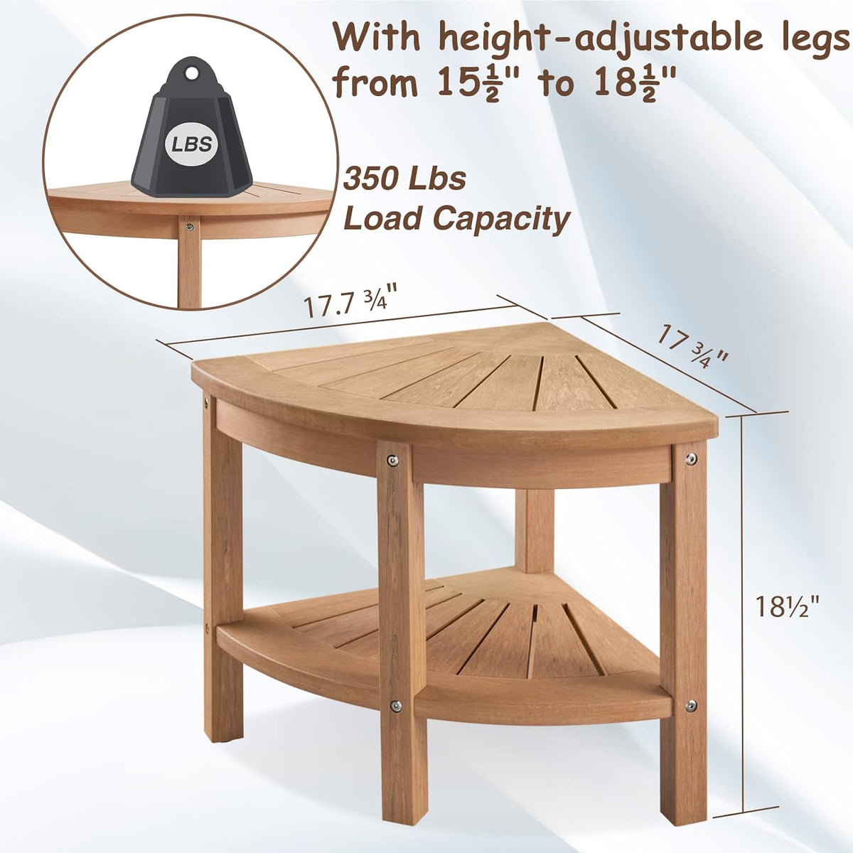 17.7" HIPS Corner Teak Shower Bench