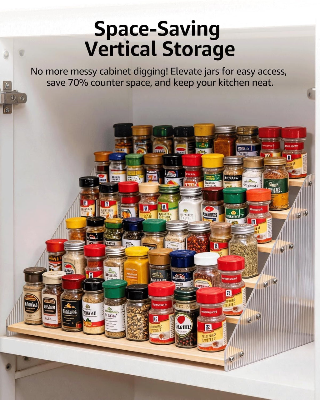 6‑Tier Wooden & Acrylic Countertop Spice Rack