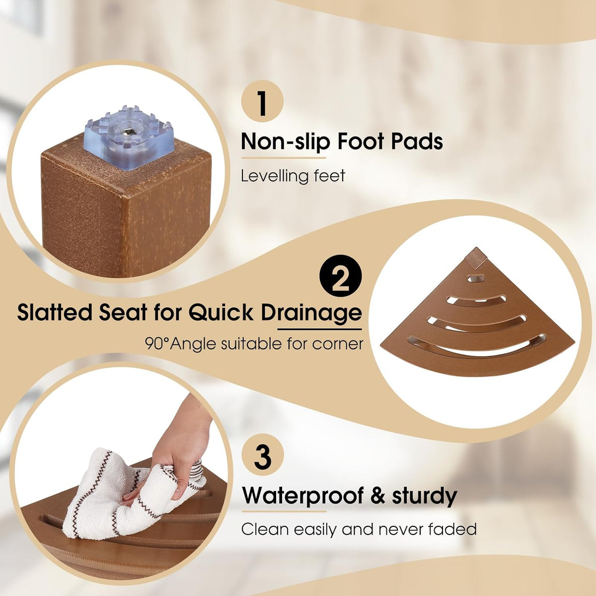 HDPE Corner Shower Bench with Shelf