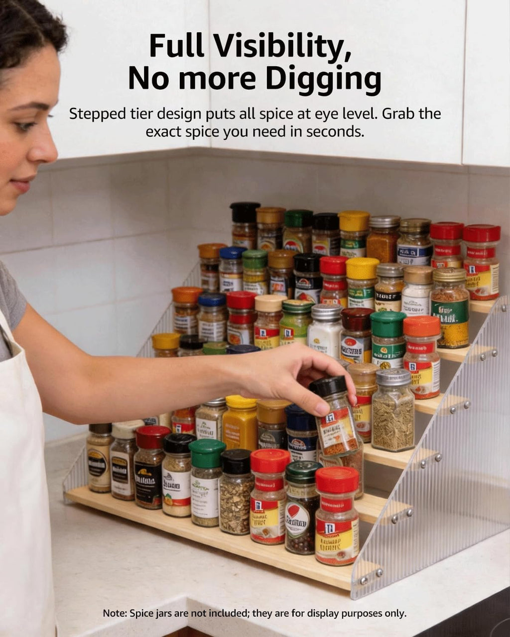6‑Tier Wooden & Acrylic Countertop Spice Rack
