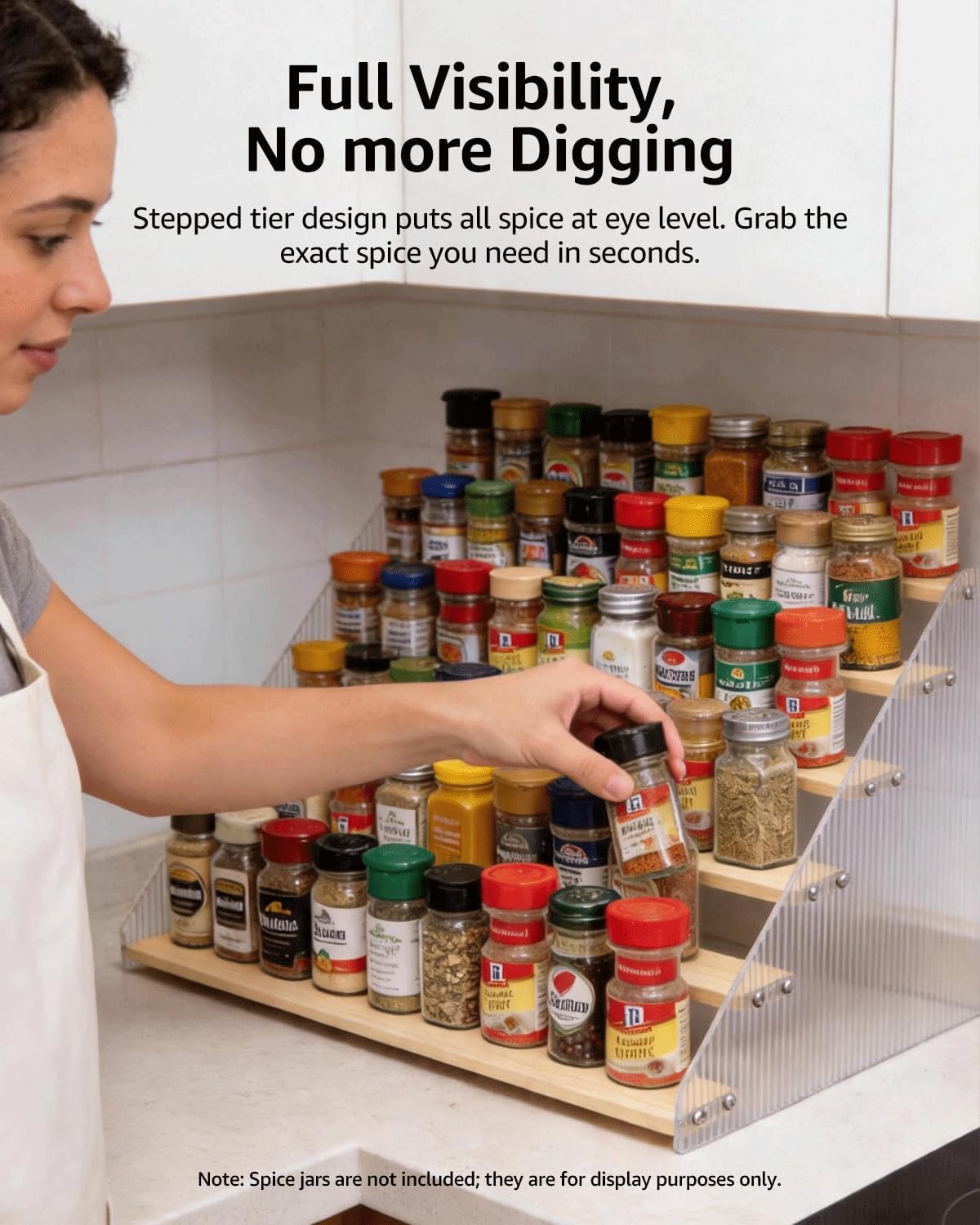 6‑Tier Wooden & Acrylic Countertop Spice Rack