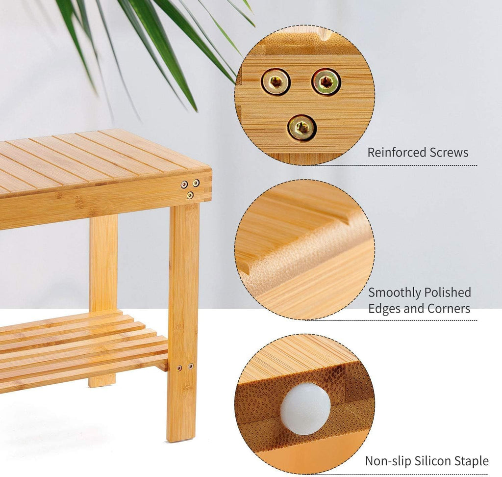 Bamboo Shower Bench with Storage Shelf