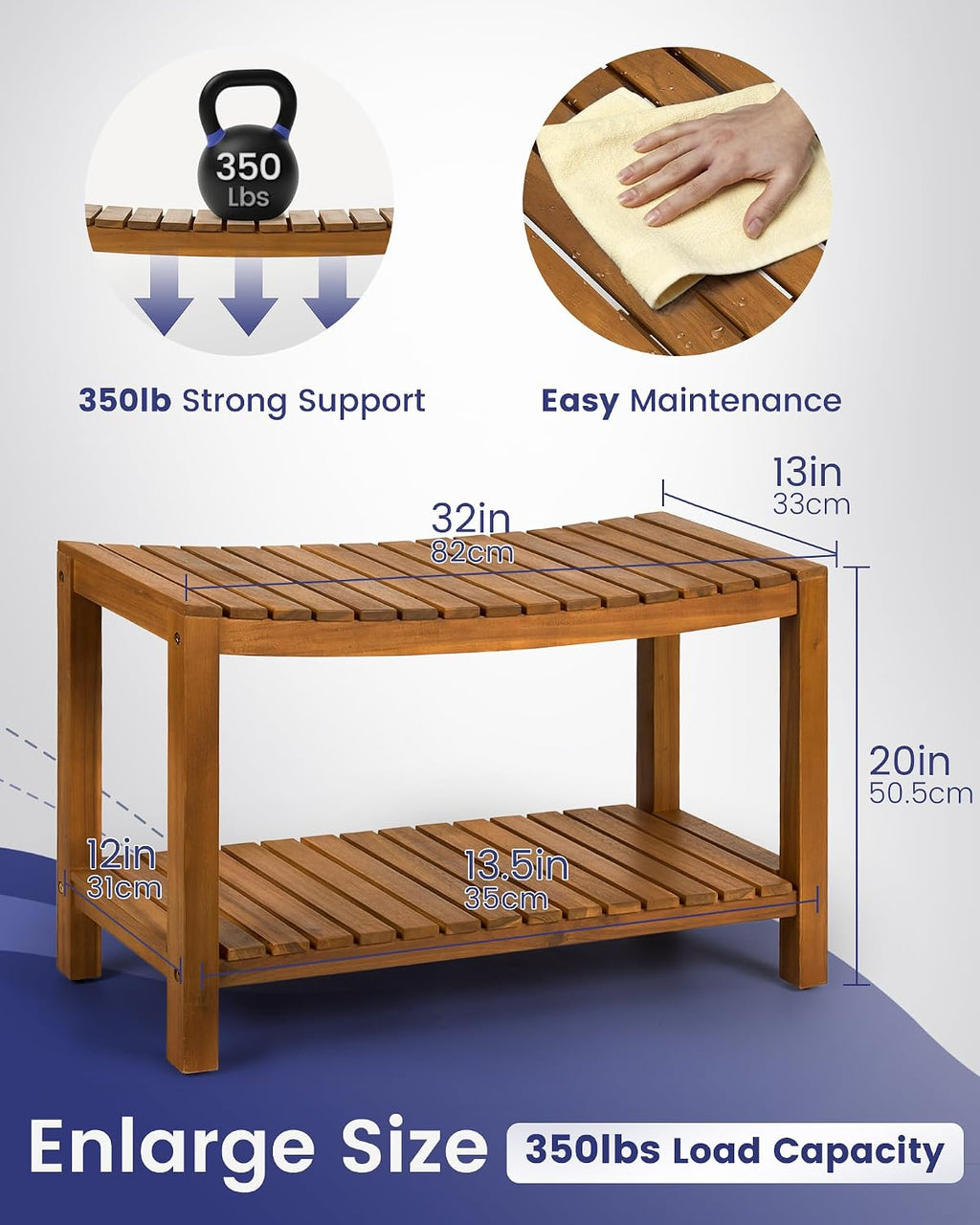 32" Solid Teak Shower Bench