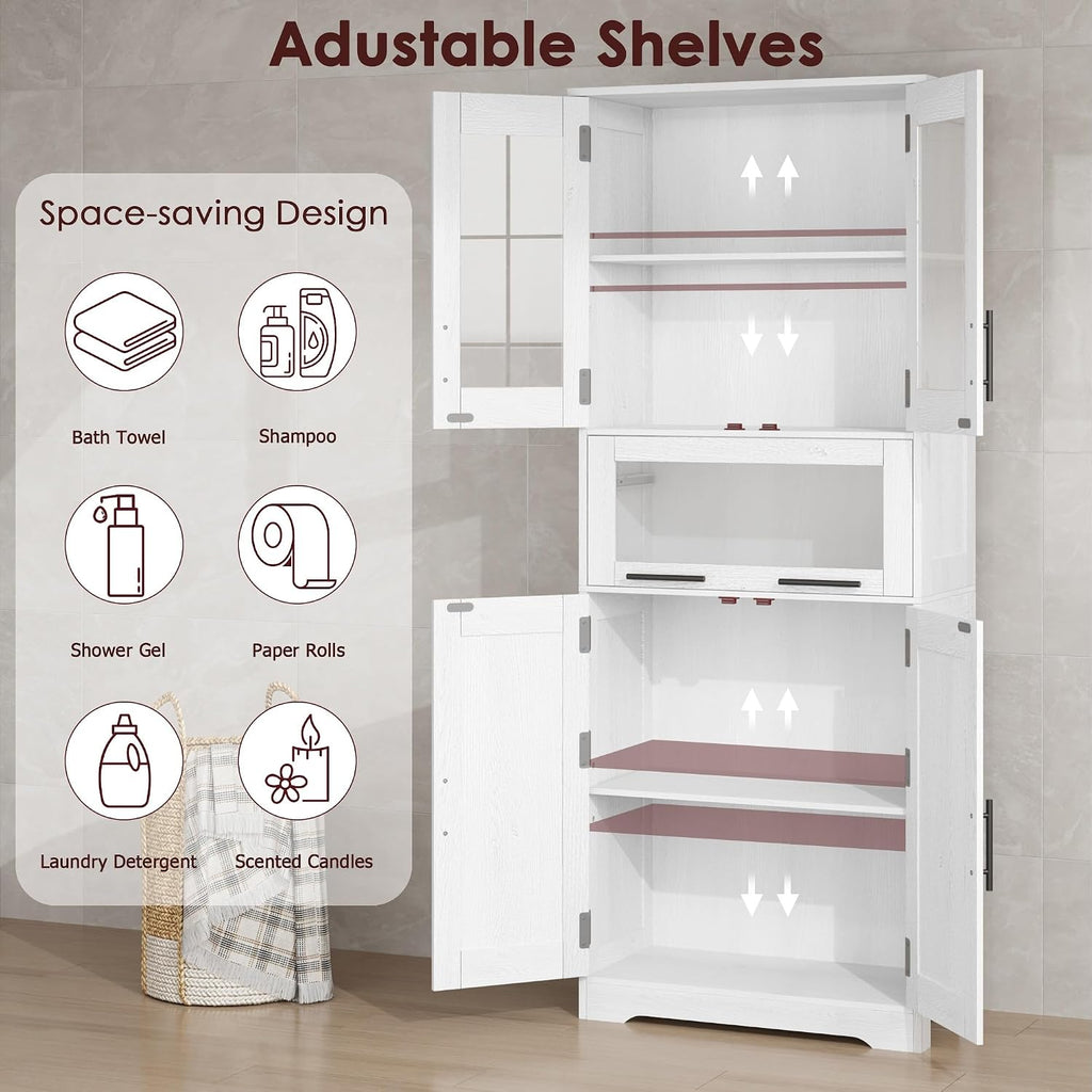 White Tall Freestanding Bathroom Storage Cabinet