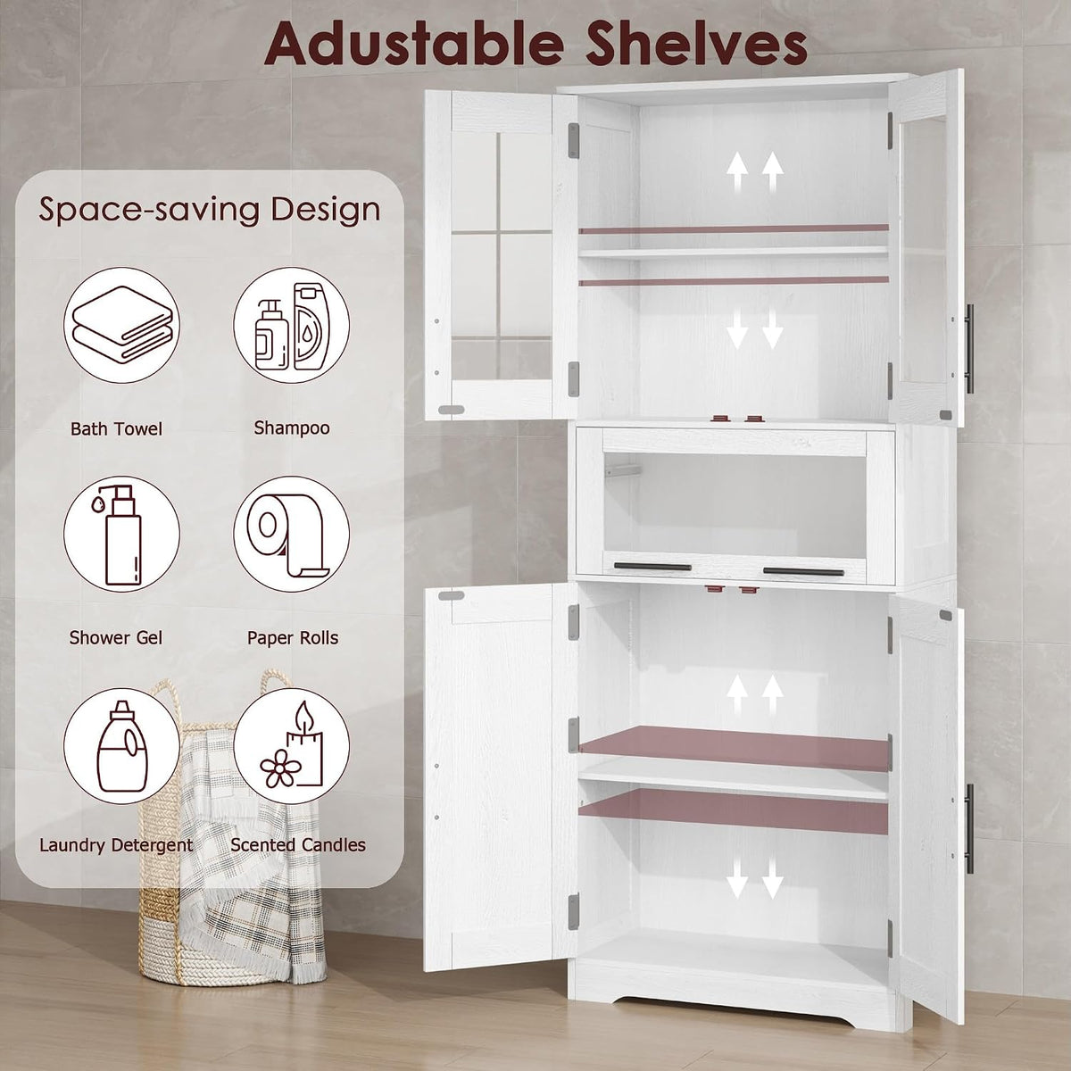 White Tall Freestanding Bathroom Storage Cabinet