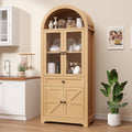 Natural 71" Tall Farmhouse Arched Glass‑Door Cabinet