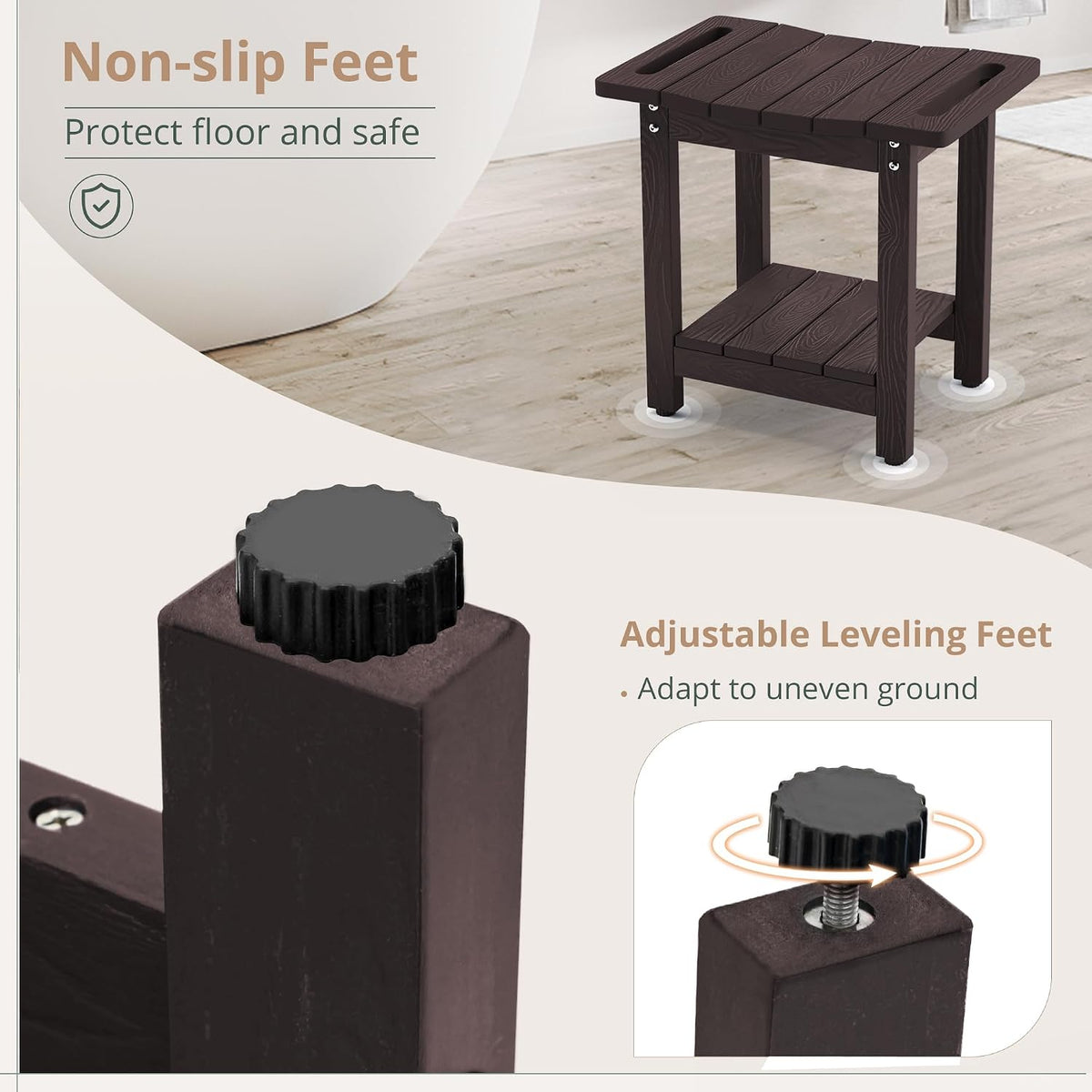 Espresso HDPS Shower Bench with Shelf