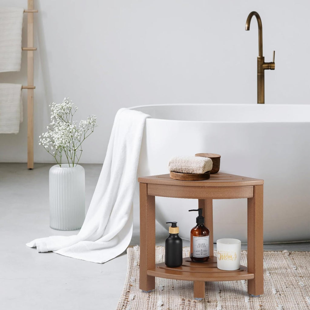 HDPE Corner Shower Bench with Shelf