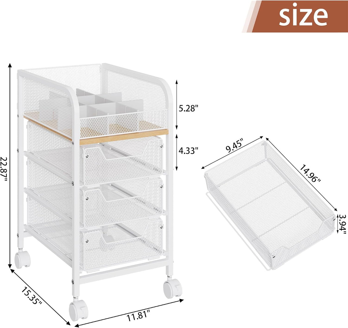 White 4‑Tier Narrow Rolling Makeup Storage Cart