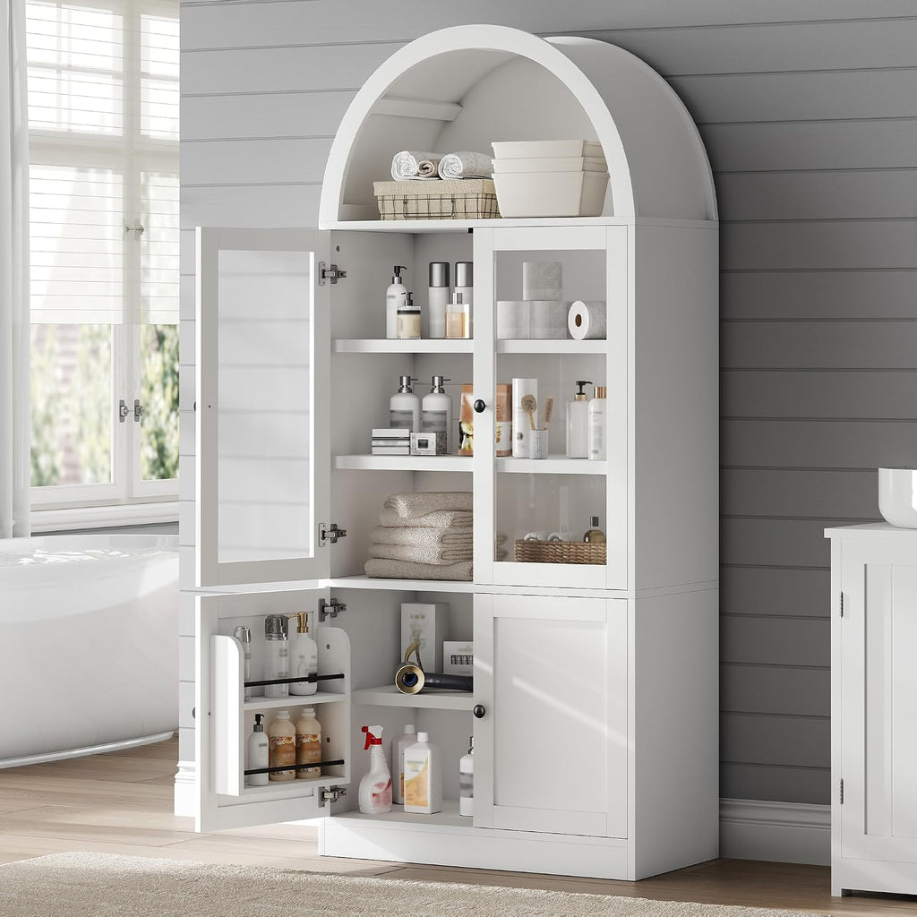 White 71" Arched‑Top Tall Storage Cabinet