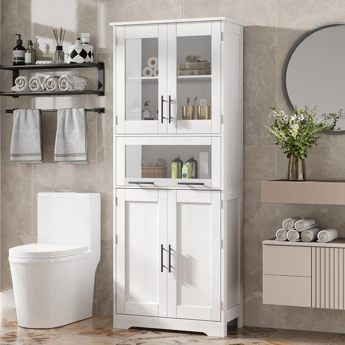 White Tall Freestanding Bathroom Storage Cabinet