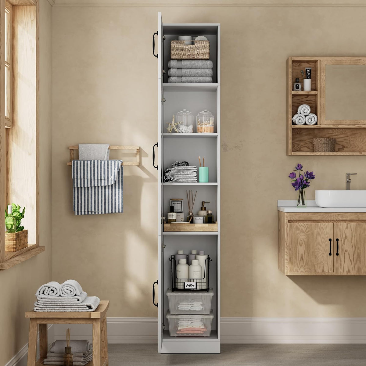 Sweet Memory Tall Freestanding Glass‑Door Cabinet