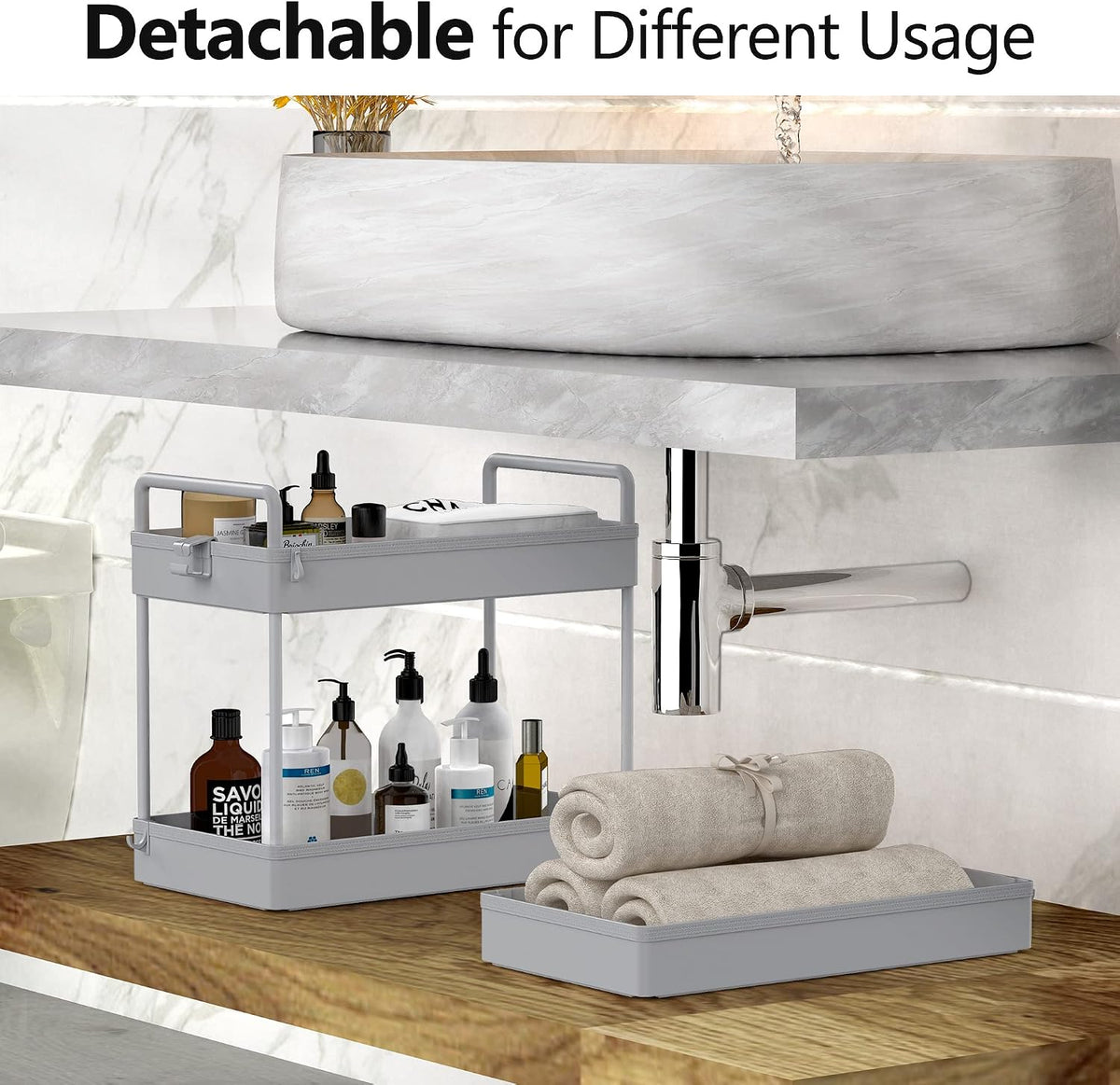Gray 3‑Tier Slim Rolling Storage Cart