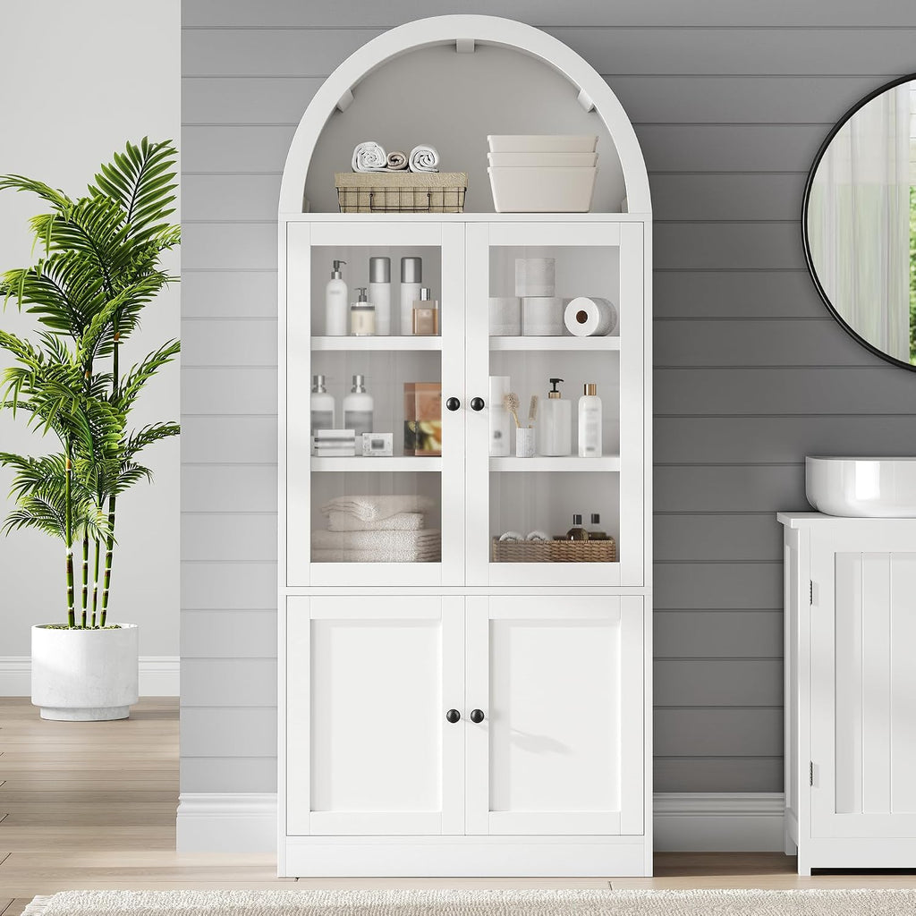 White 71" Arched‑Top Tall Storage Cabinet
