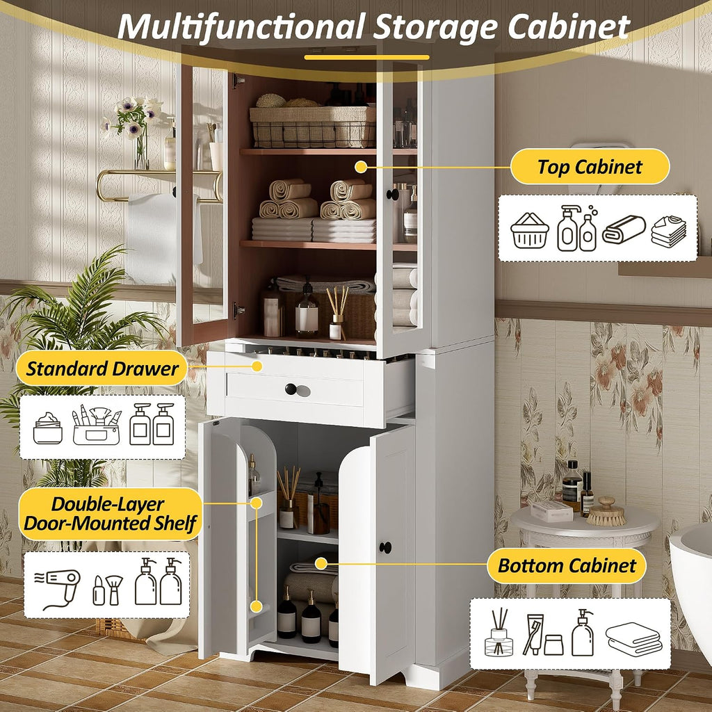 White Tall Freestanding Linen Cabinet
