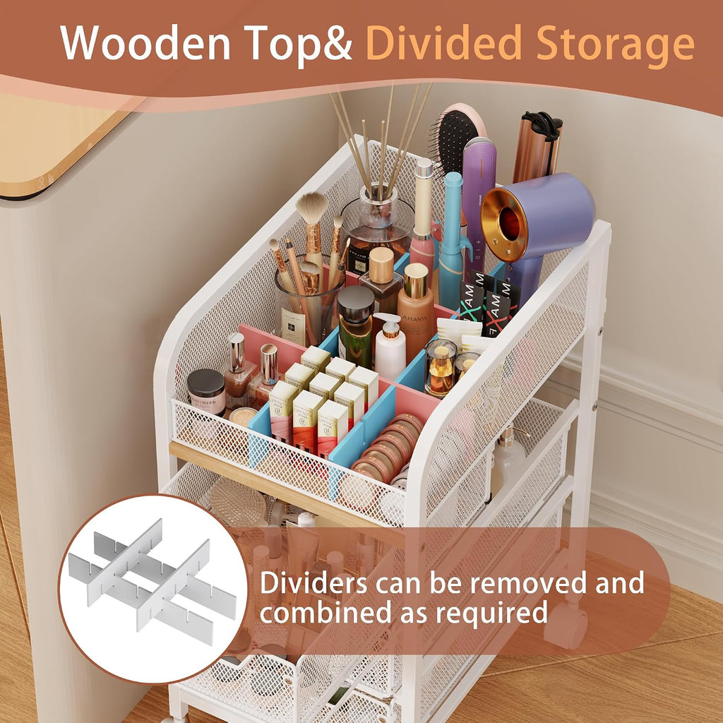 White 4‑Tier Narrow Rolling Makeup Storage Cart