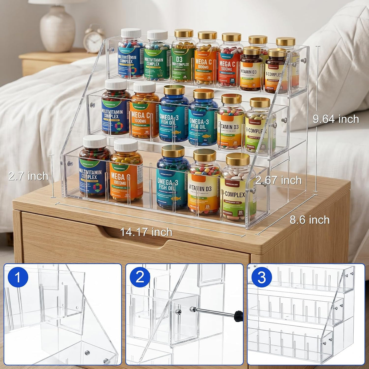 3‑Tier Countertop Vitamin & Medicine Organizer