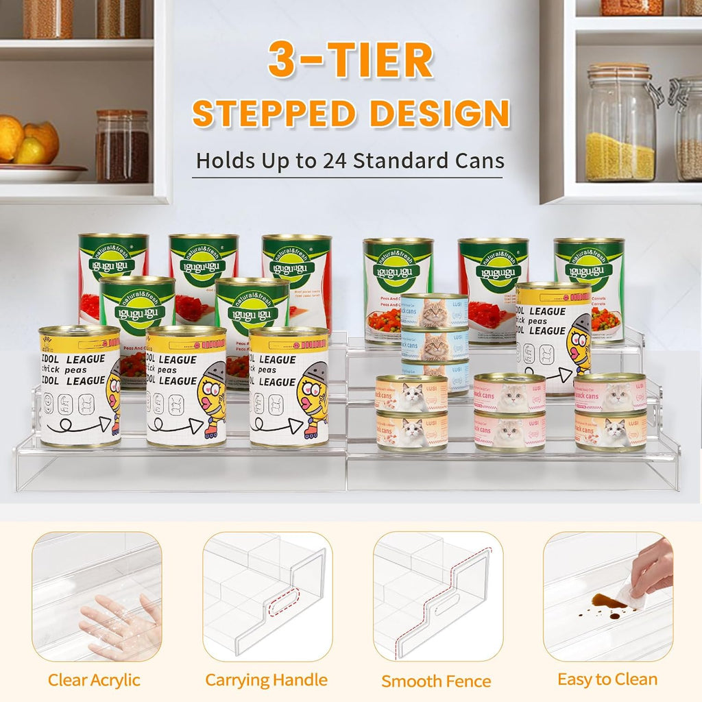 3‑Tier Expandable Acrylic Pantry Can Rack