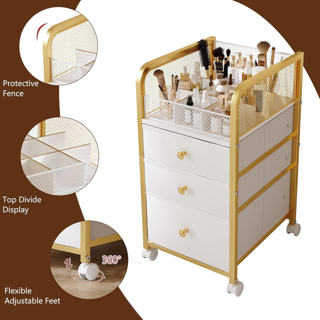 3‑Drawer Rolling Under‑Desk Makeup Storage Cart
