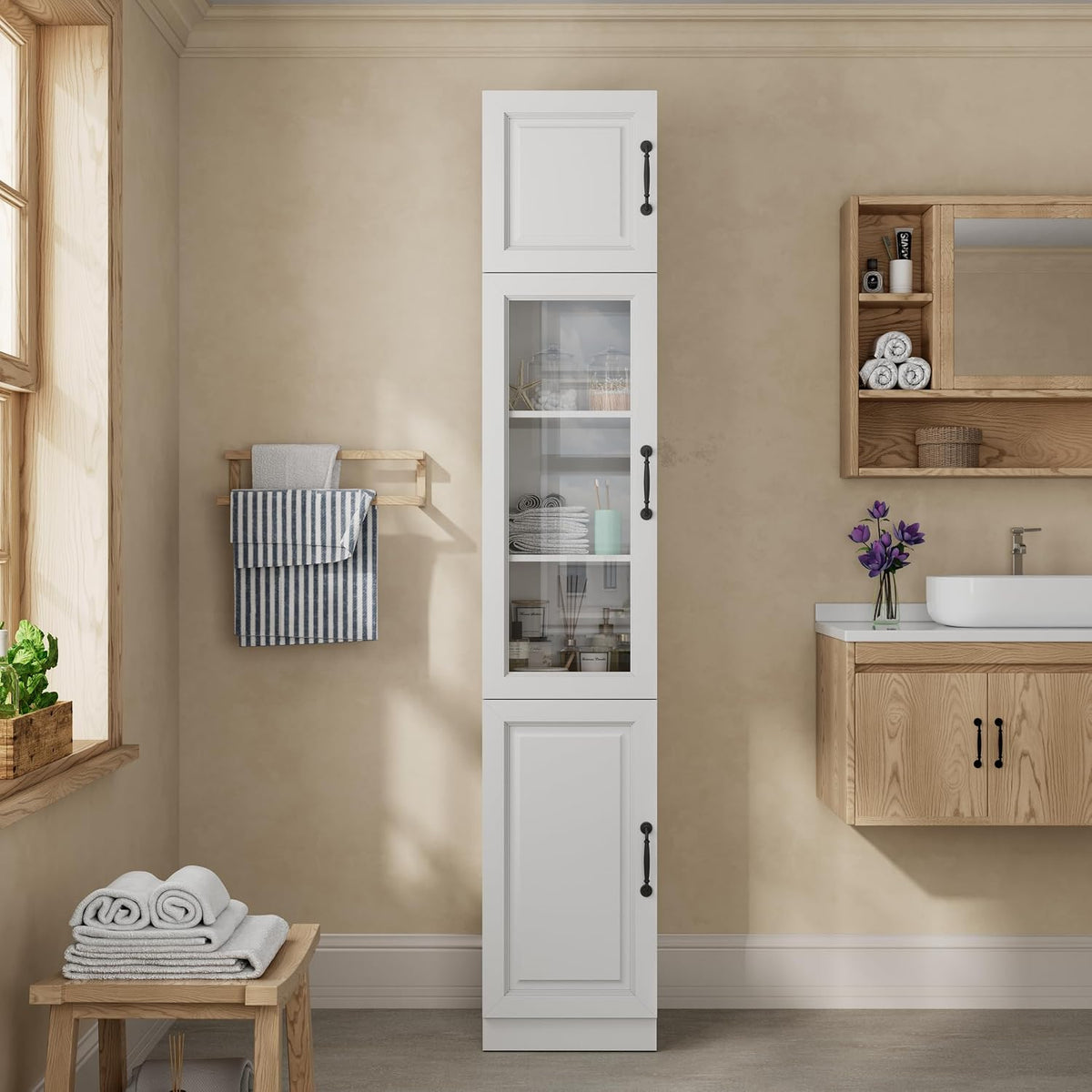 Sweet Memory Tall Freestanding Glass‑Door Cabinet